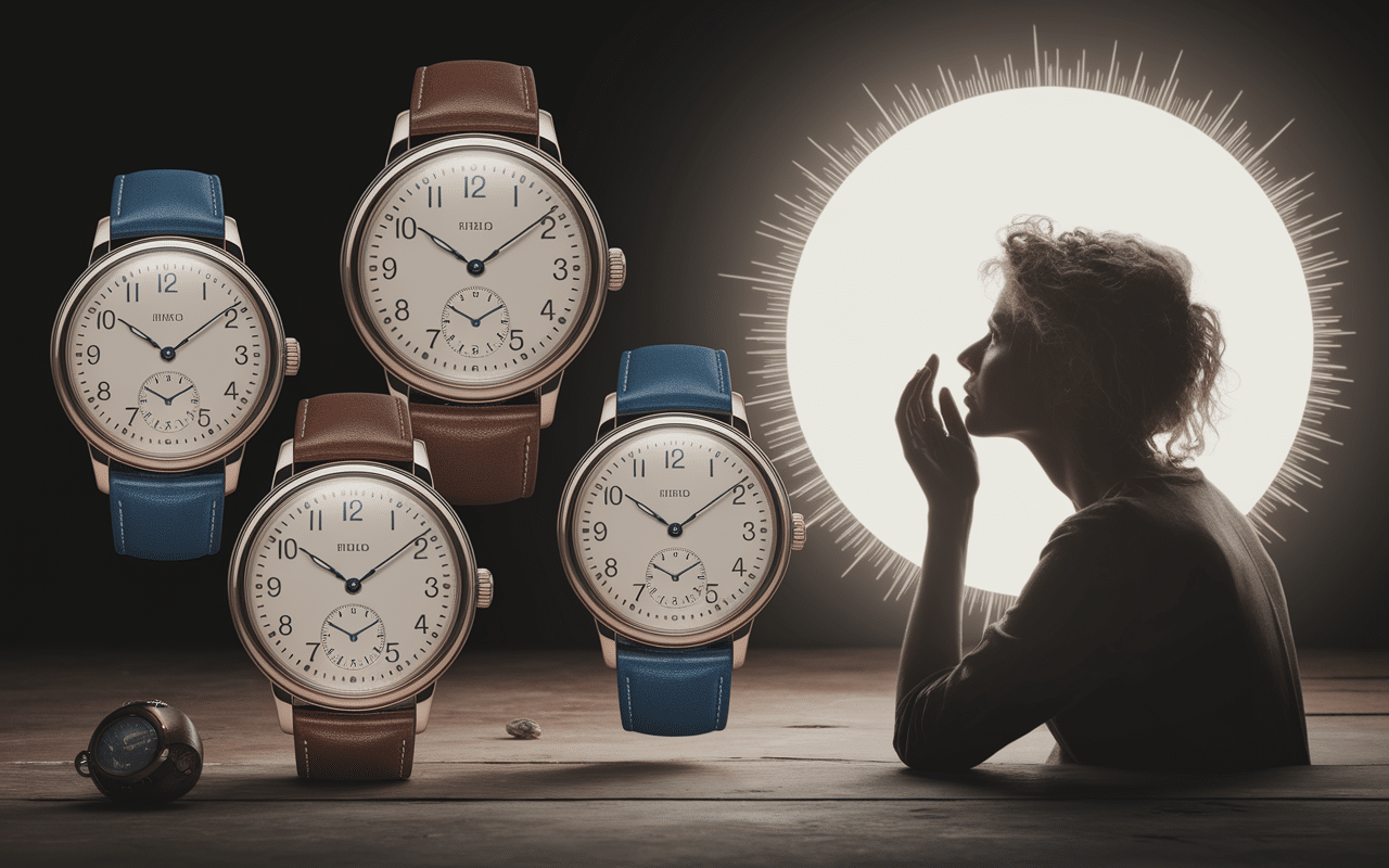 Horloges miroirs avec silhouette contemplative