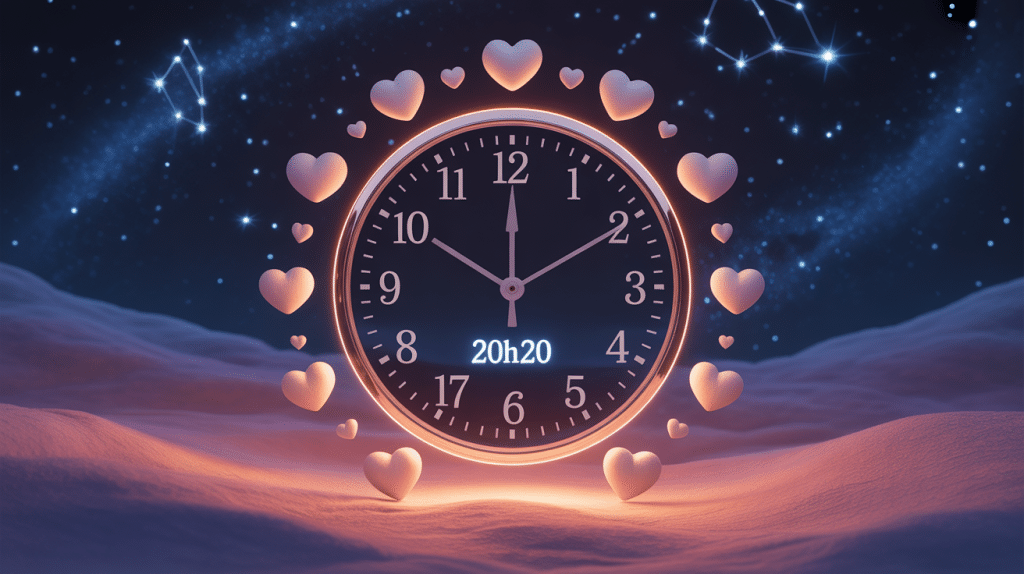 Horloge 20h20 mystique avec coeurs et étoiles