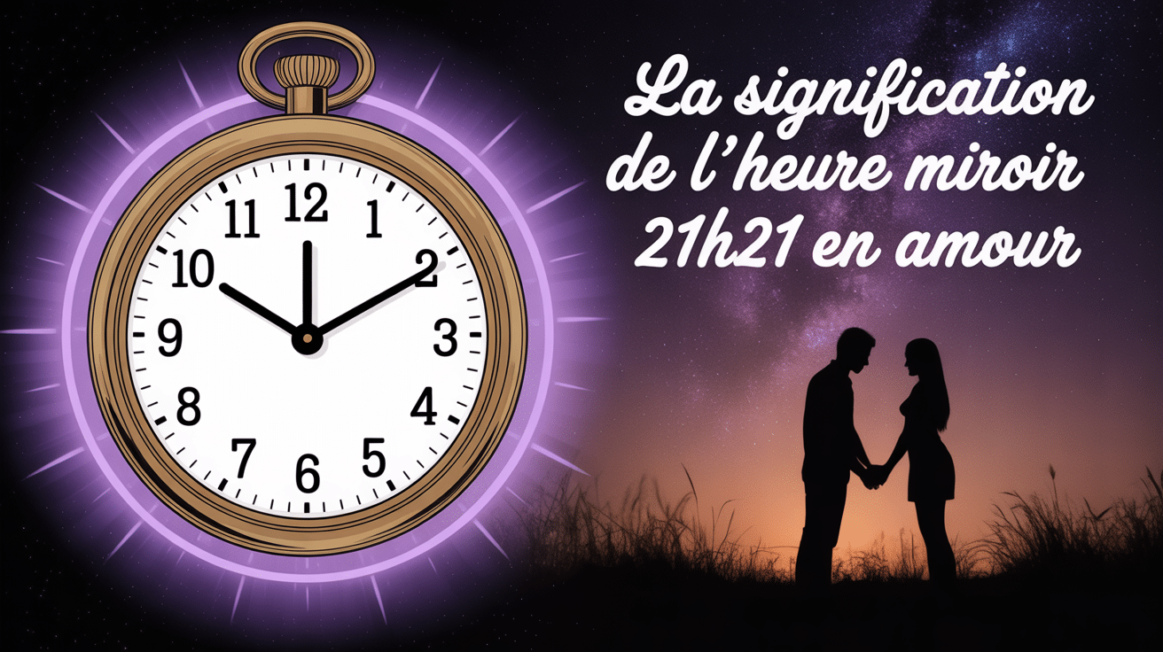 Horloge 21h21, couple silhouette, ciel étoilé - symbolisme amour