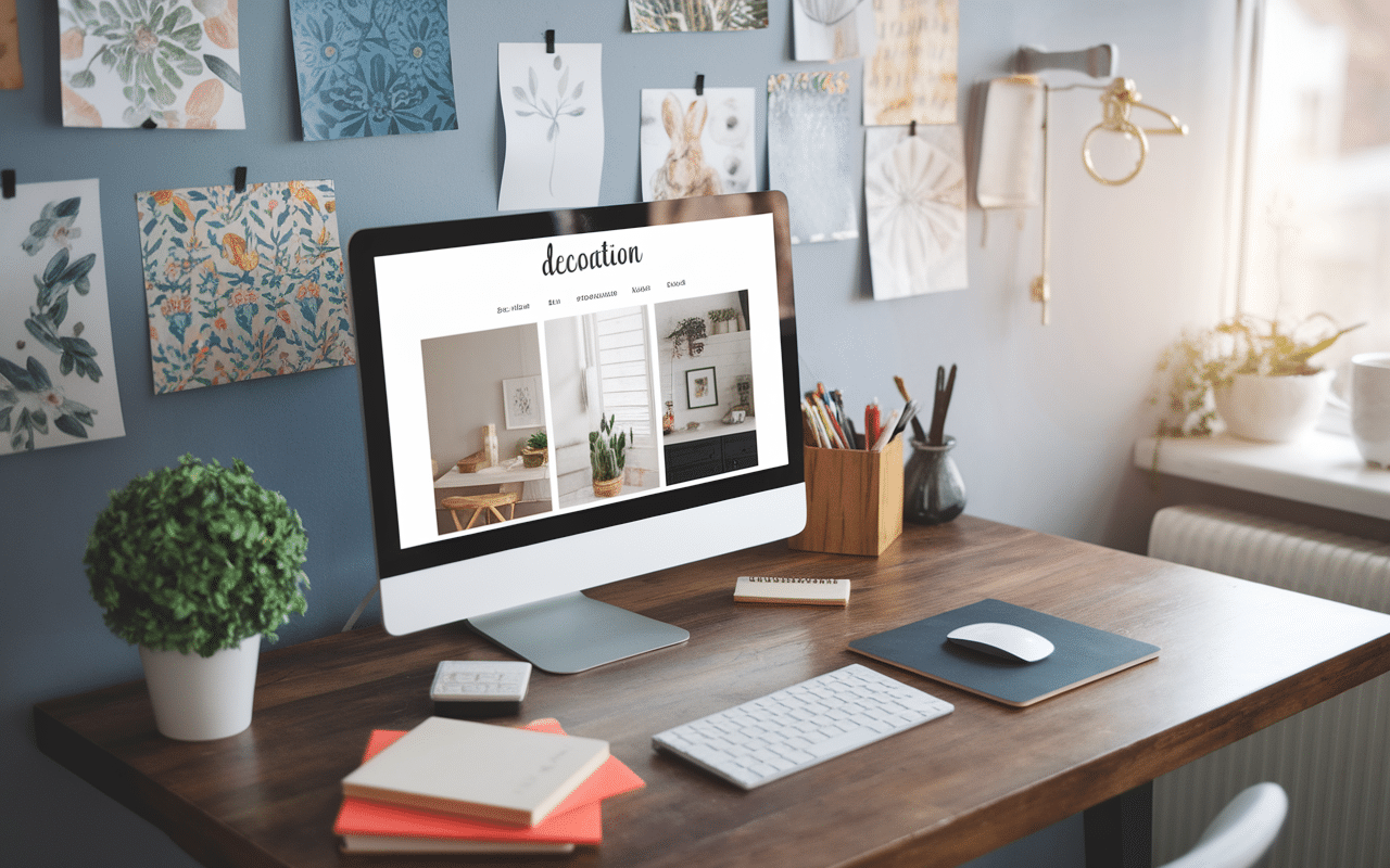 Espace de travail beau beau blog avec échantillons papier peint