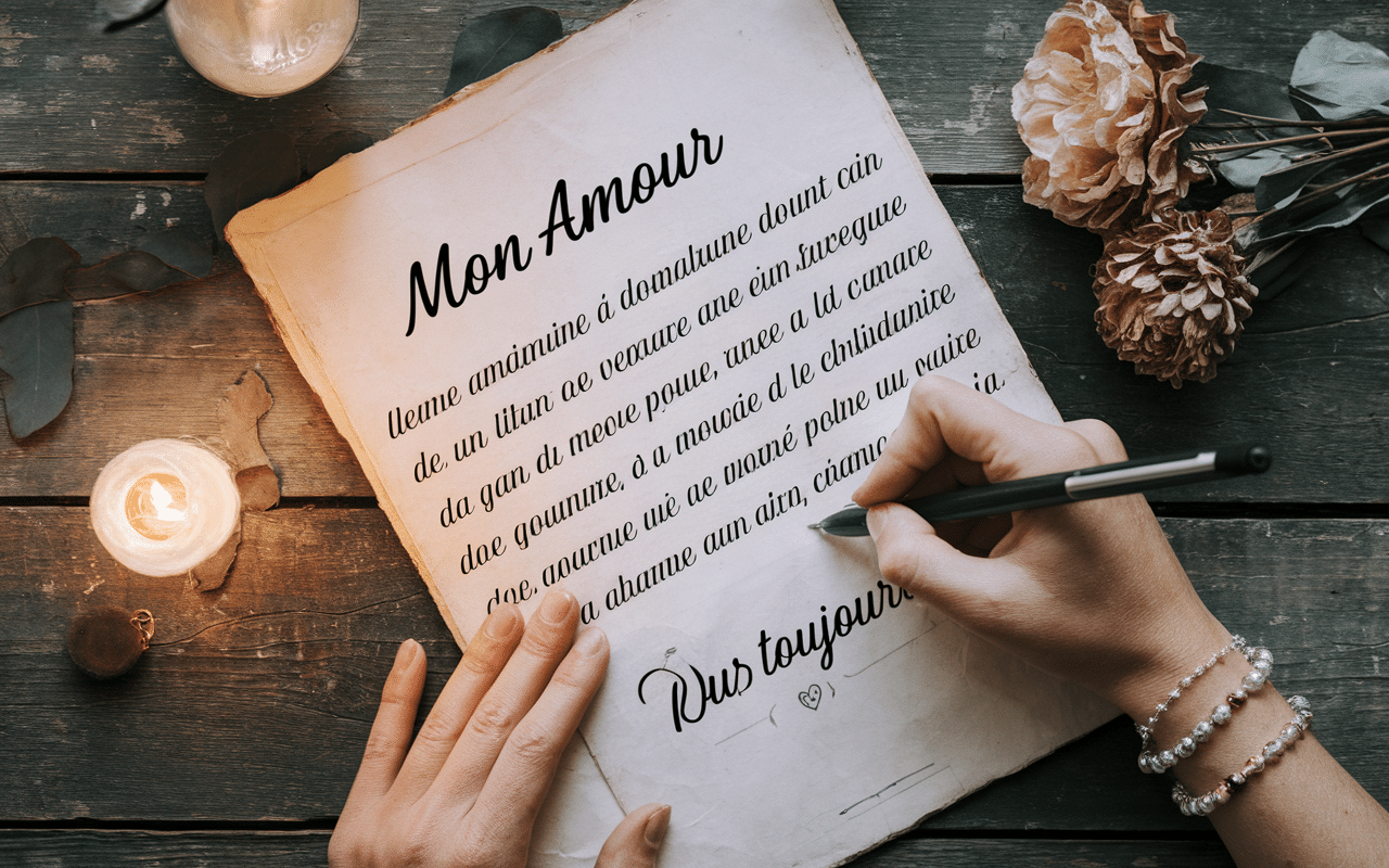 Main écrivant une lettre d'amour passionnée