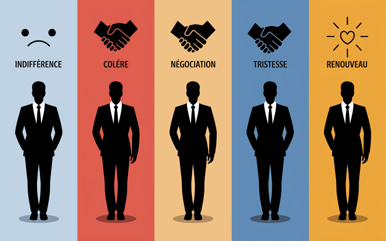 Silhouettes masculines, évolution émotionnelle de la rupture
