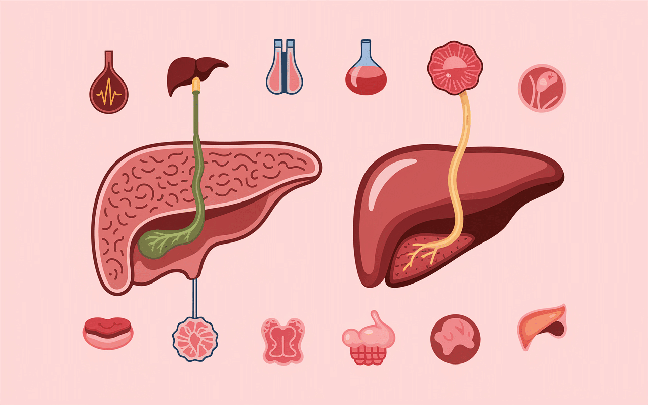 Illustration comparative foie sain vs encrassé, détoxification hépatique