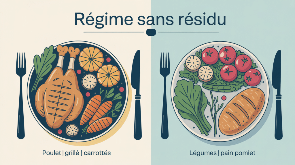 Comparaison visuelle régime sans résidu : aliments permis et exclus