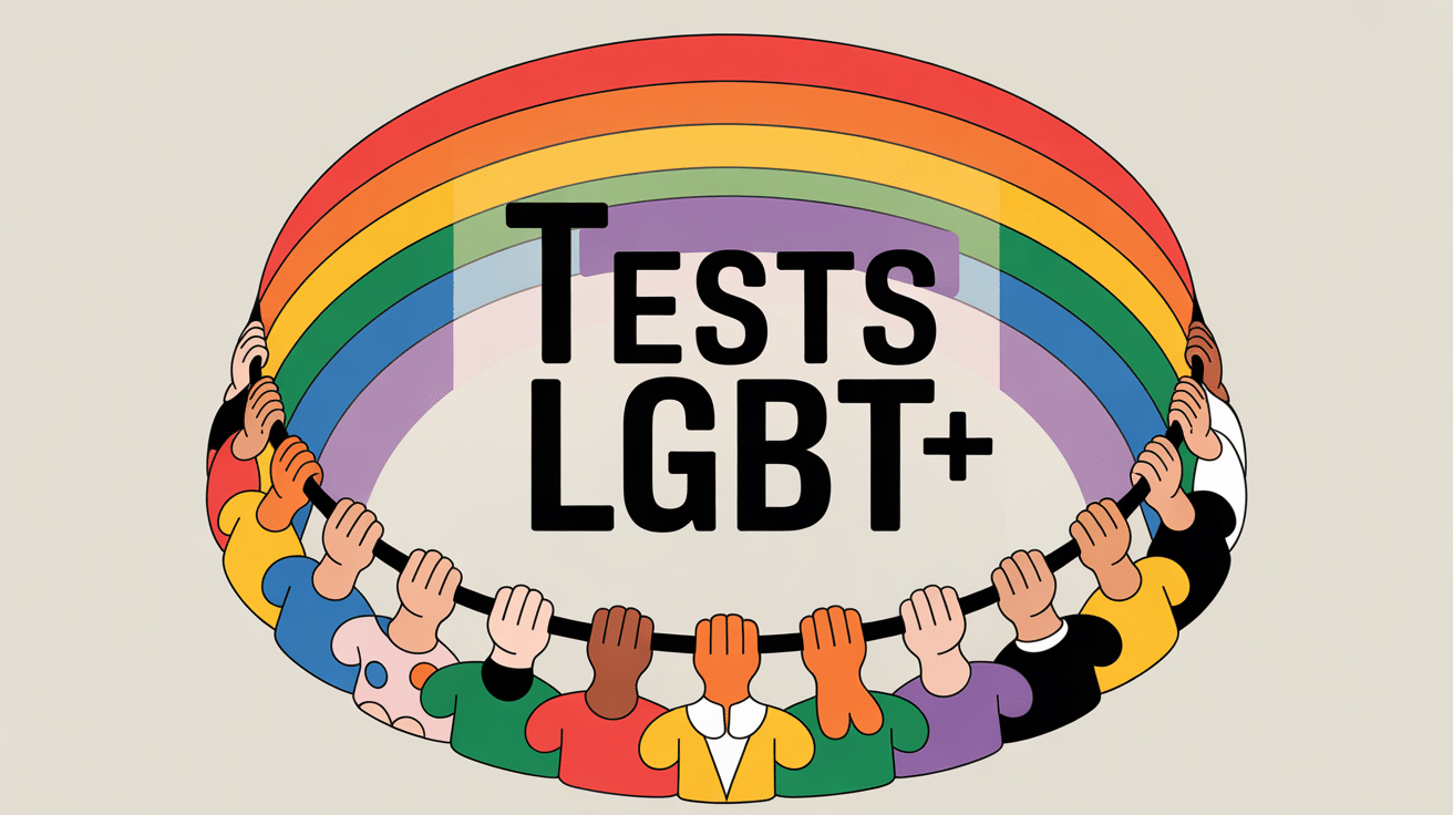 Cercle de personnes diverses, symboles LGBT, dégradé arc-en-ciel