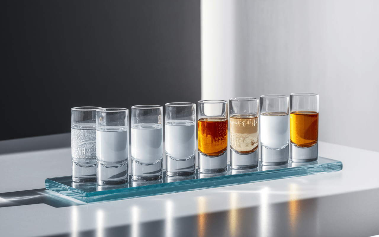 verres spiritueux alcool le moins calorique alignes