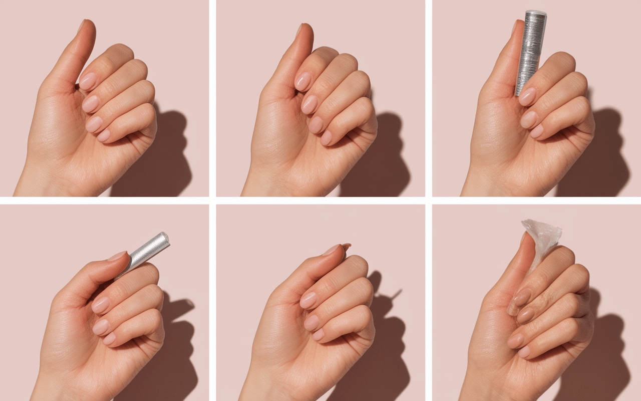 Séquence en 6 étapes pour enlever du vernis semi permanent