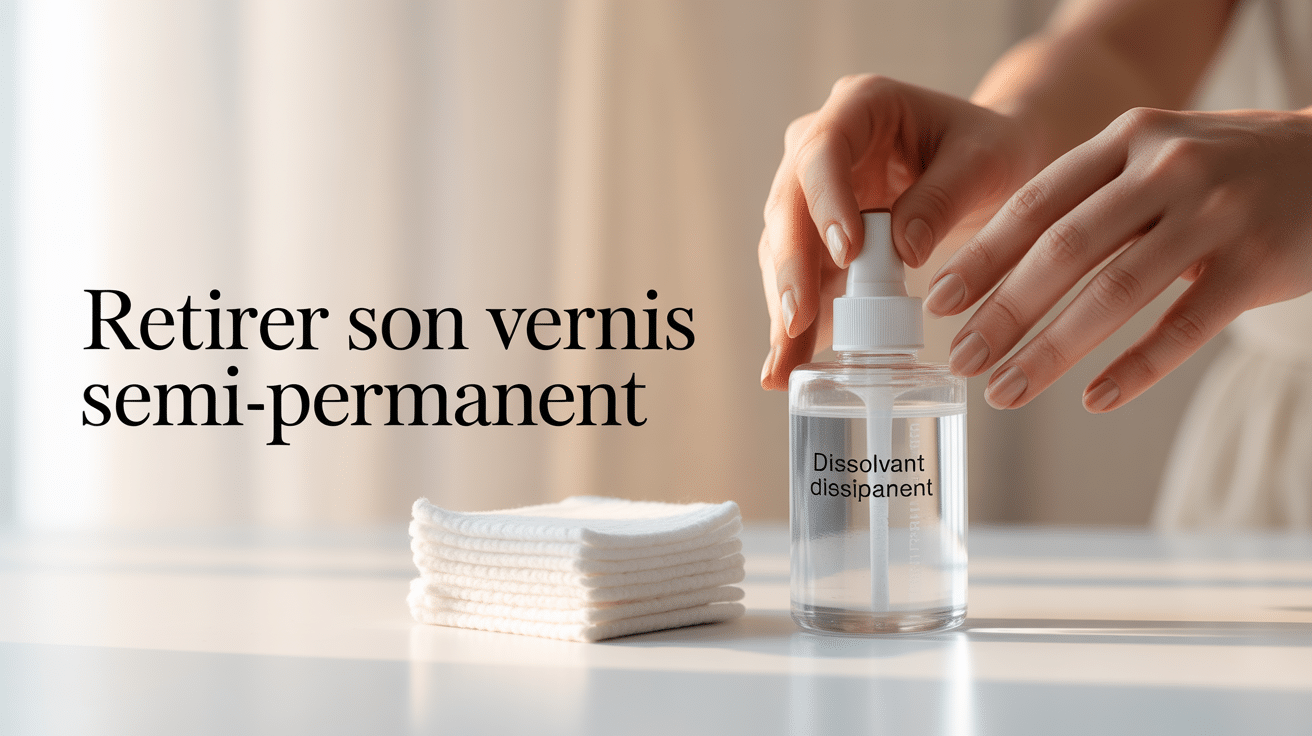 Mains féminines avec vernis semi permanent et matériel pour enlever vernis