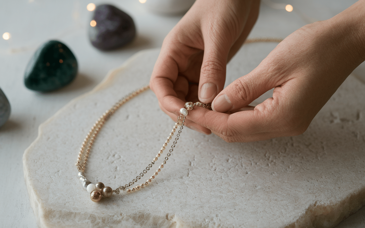 Mains démêlant collier qui s emmêle signification spirituelle