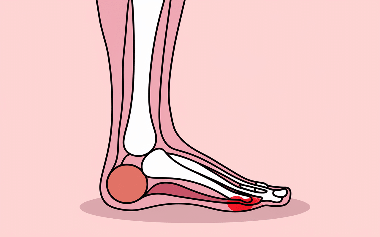 Schema anatomique pied vue profil douleur sous le talon