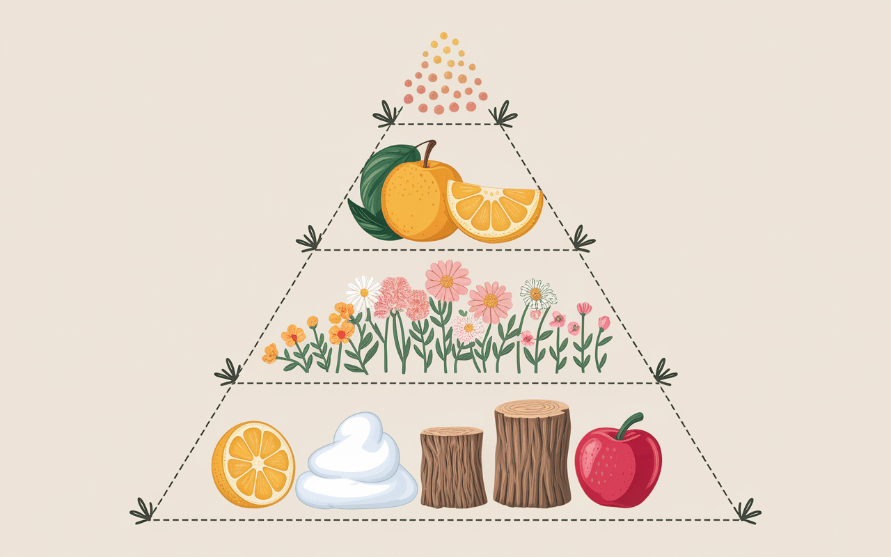 Pyramide olfactive Aventus from Creed avec fruits, fleurs et bois