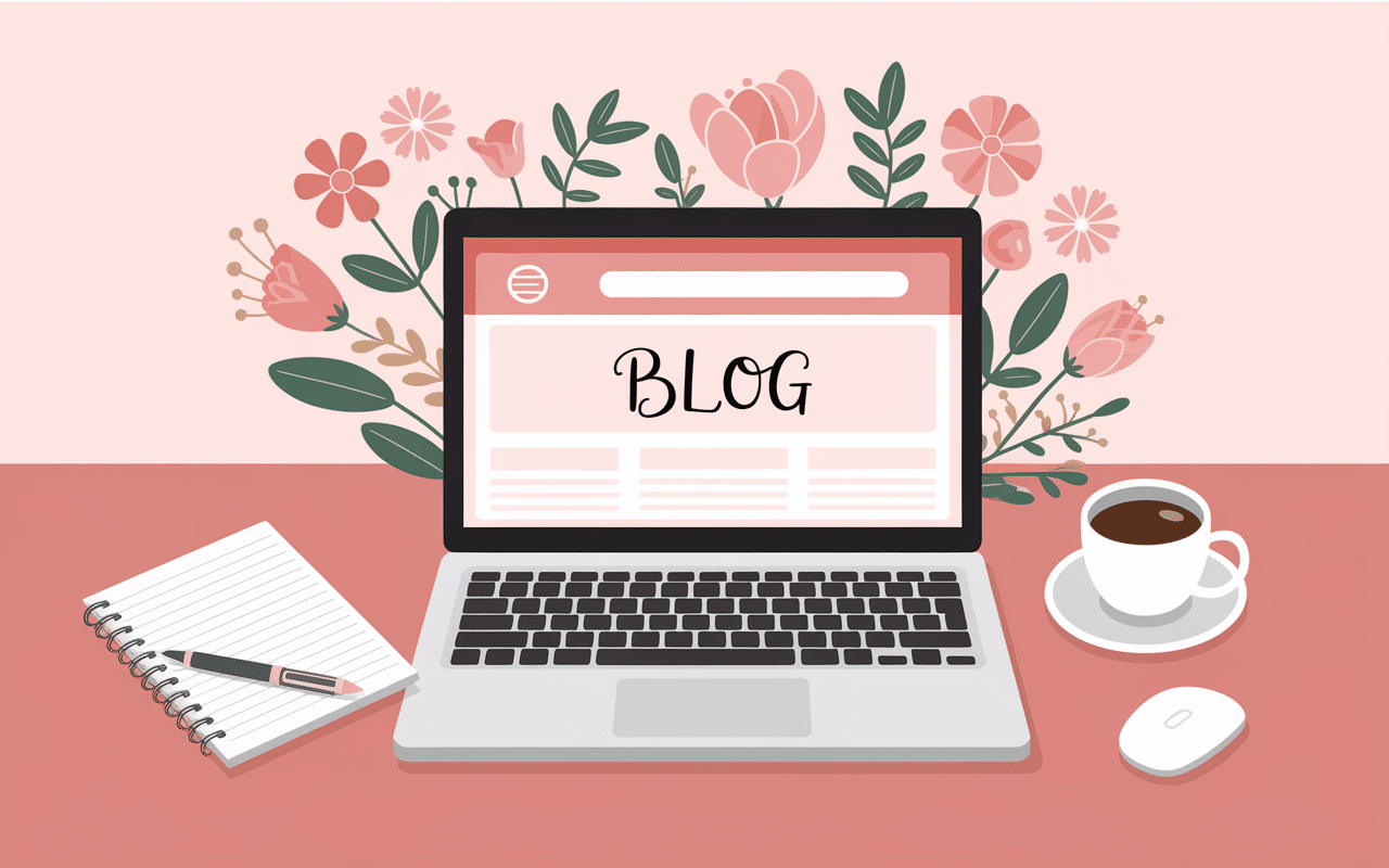 Écran d'ordinateur blog et éléments féminins modernes