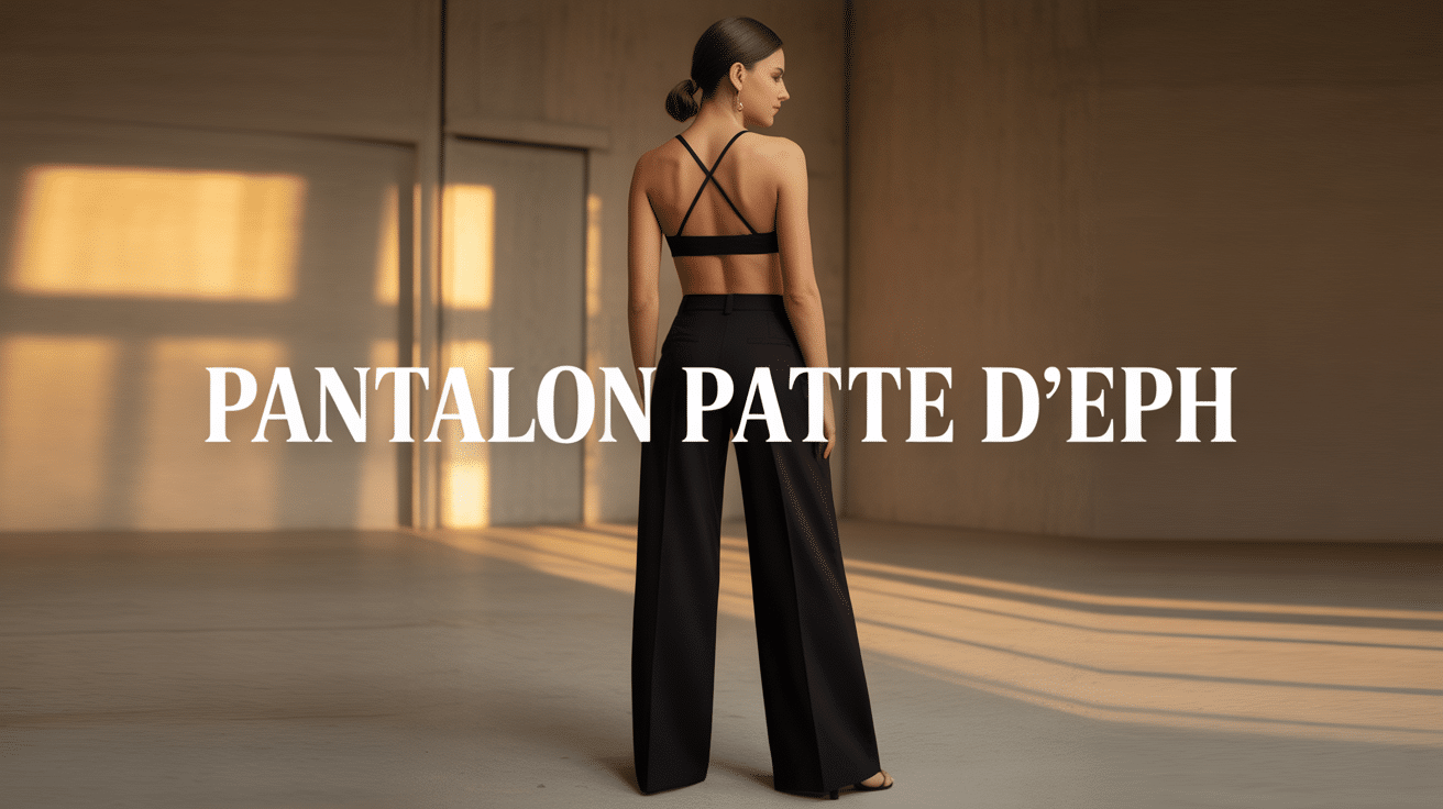 femme portant pantalon patte d'eph noir taille haute