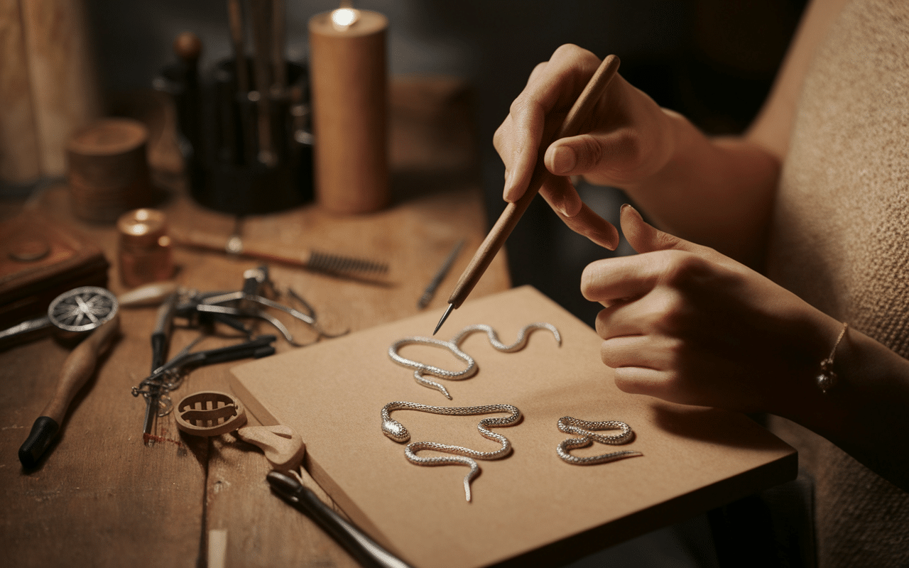 Artisan travaillant sur bijoux serpent