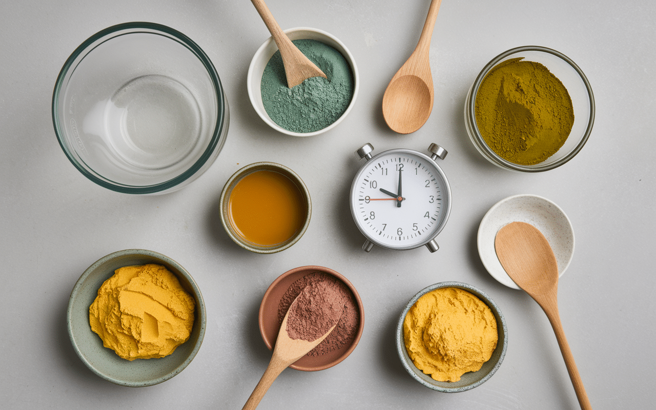 Ustensiles et ingrédients pour masque visage maison