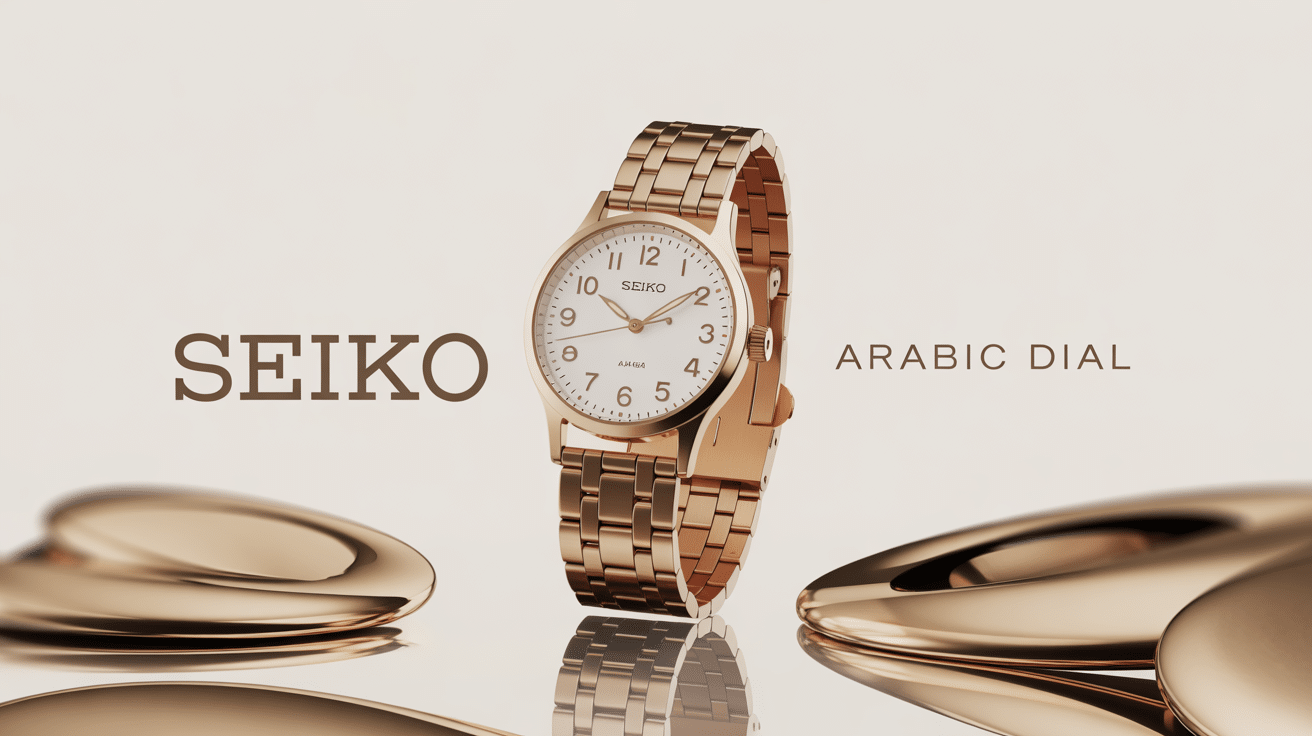 Montre SEIKO Arabic Dial avec chiffres arabes sur fond neutre