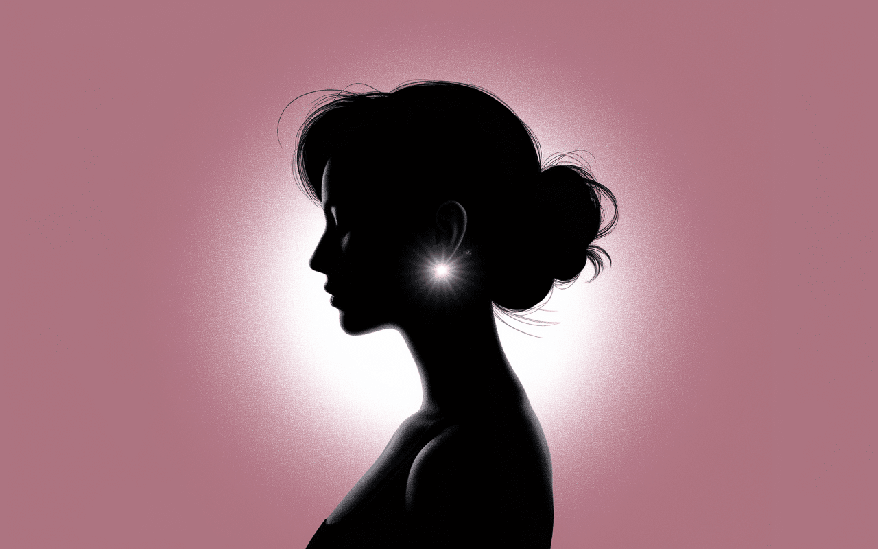Silhouette féminine avec tatouage discret derrière oreille