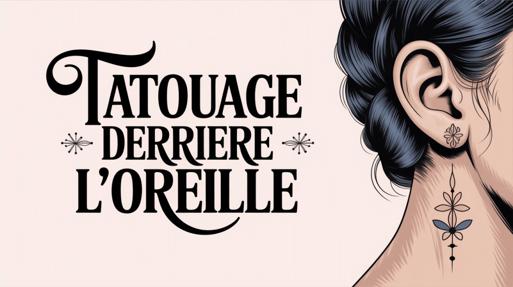 Illustration de tatouage derrière l'oreille avec fleurs