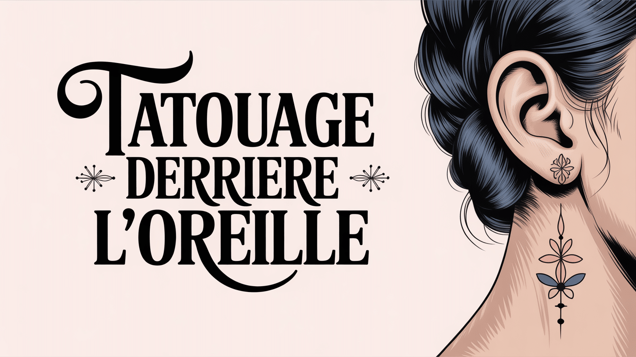 Illustration de tatouage derrière l'oreille avec fleurs
