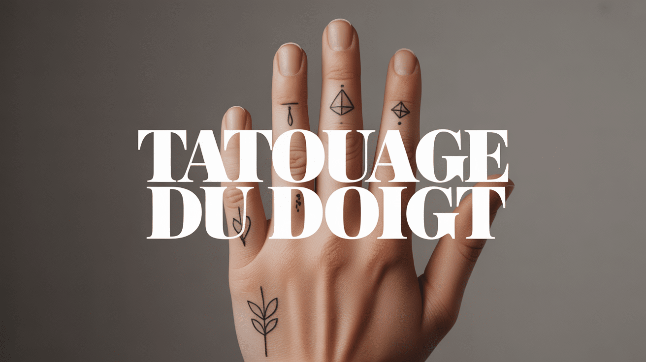 Main avec tatouages de doigt géométriques