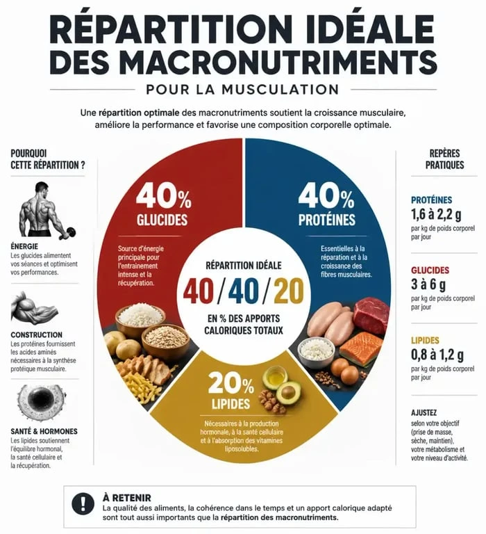 Infographie sur la répartition des macronutriments pour la nutrition pour la musculation