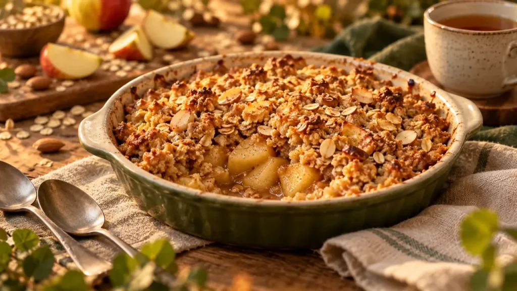 Crumble healthy sans beurre : des pommes fondantes et une croûte qui croustille